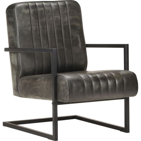 Fauteuil cantilever Gris Cuir véritable (1/5)