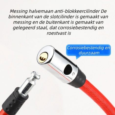 Antivol de vélo monobloc - antivol - cadenas portable en fil d'acier - chaînette de porte - accessoire pour vélo - rouge (1/5)