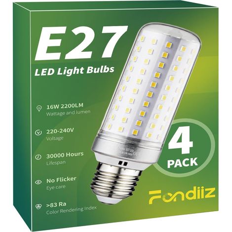 Ampoule E27 Blanc Froid 6000K, 16W 2200LM E27 LED Forte Luminosité Équivalent 200W Halogène, Ampoules LED Intérieur E27 Économie d'Énergie, Lampe E27 Maïs 220-240V, Non-dimmable, Lot de 4 (1/5)