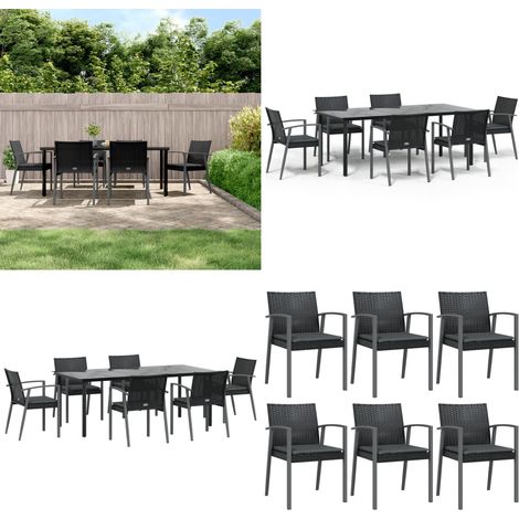 Set Pranzo da Giardino 7 pz con Cuscini in Polyrattan e Acciaio - Tavolo da pranzo da esterno - Sedie da pranzo da giardino