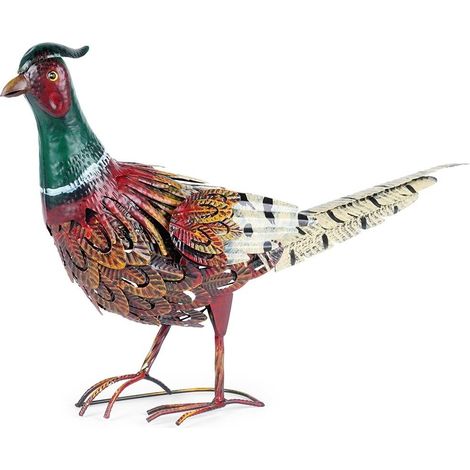 Progarden Metall Skulptur Fasan in leuchtenden Farben 40 cm