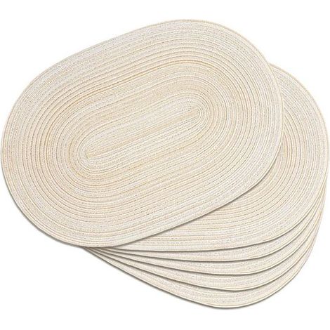 Lot de 6 sets de table ovales tressés beige 12x17,5 pouces, résistants à la chaleur, antidérapants et lavables pour cuisine et salle à manger (1/2)