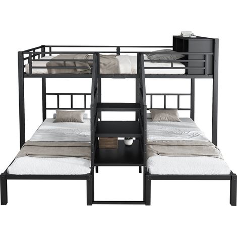 CHICFURN Letto a castello 3 posti 90x200/140x200 cm metallo nero con vano, senza materassi (1/5)