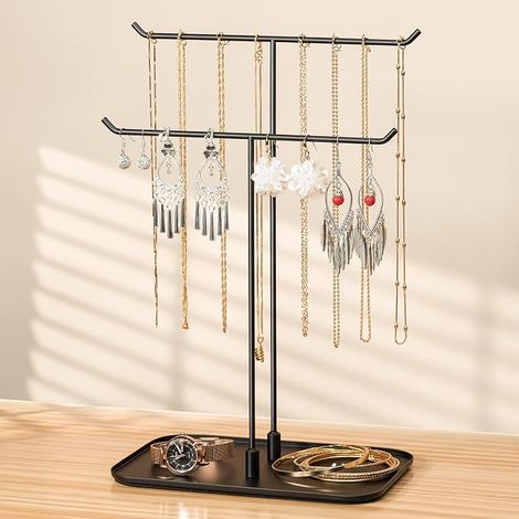 Jewelry Display Stand Jewelry Holder Jewelry Tray Jewelry Storage for Necklaces Bracelets Earrings Stud Earrings Rings Gift Ideas Black (1/5)