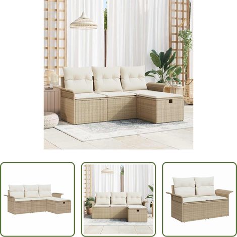 Gartenmöbel - Gartensofa-set mit Kissen 4 pcs Beige und Creme Poly-Rattan (1/5)