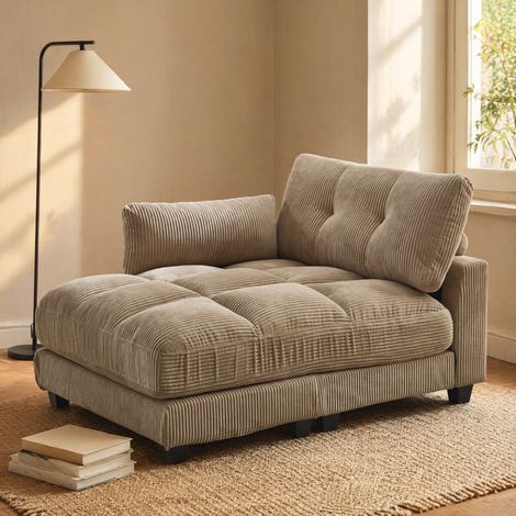 Sillón relax 140x112x81 cm de tela beige con almacenaje y USB FLORAGRACE (1/5)