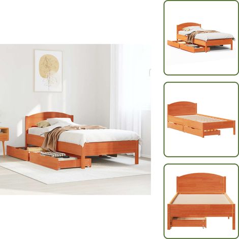 Cama con cabecero - vidaXL Cama sin colchón madera maciza de pino marrón cera 100x200 cm - Cama con cajón