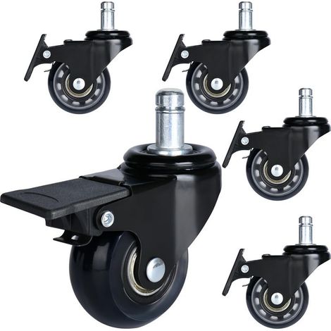 Lot de 5 roulettes pivotantes robustes en caoutchouc de rechange pour tous types de sols, carrelage, moquette, compatible avec les chaises (5 cm) (1/5)