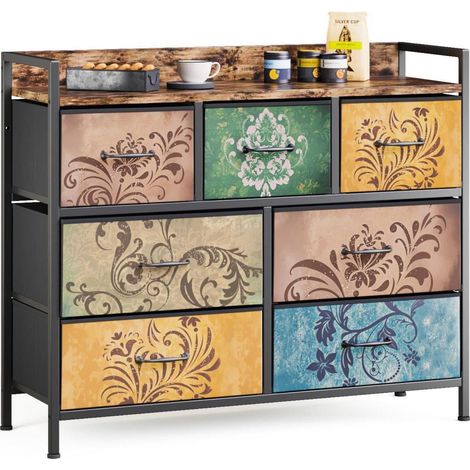 Kommode mit 7 Schubladen, Stoffschubladen, Vintage-Blumenmuster, Metallrahmen, 30x99x84cm (1/5)