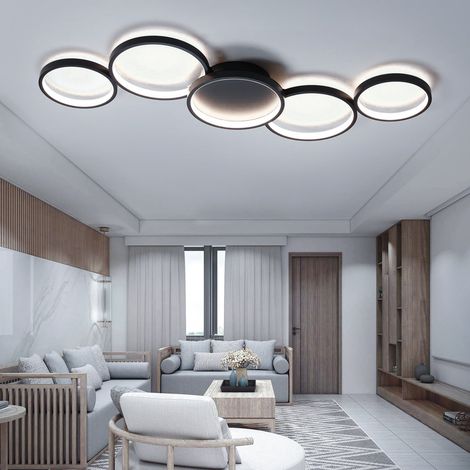 Plafonnier LED moderne, suspension LED basse consommation, plafonnier en métal, lustre LED rond à 5 têtes, plafonnier suspendu, lumière blanche (1/5)