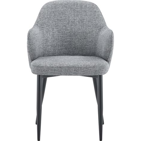Set di 2 sedie da pranzo in tessuto grigio con gambe in metallo nero, altezza 83 cm (1/5)