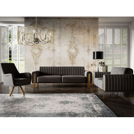 Sofaset Designersofas VALERIE 3-2-1 in Stoff Stoff Elisa Velvet Schwarz (1/5)