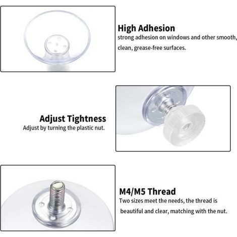 Ventouse - 40 mm - Filetage M4 M5 - PVC Transparent - Pour Surfaces Lisses - Lot de 10 (1/4)