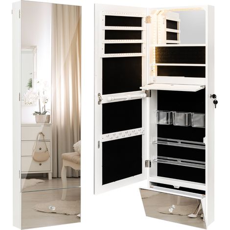 Armadio specchio per gioielli con specchio lungo senza cornice specchietto interno, Armadietto portagioie a muro Bianco (1/4)