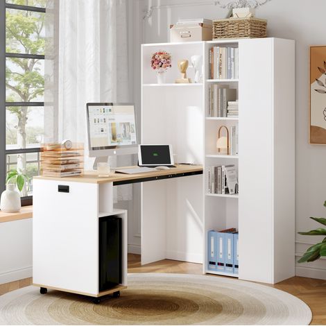 Escritorio plegable con estanterías 104,5 x 30,5 x 160 cm MDF blanco con USB - CHICFURN (1/5)