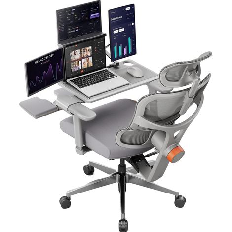 Sedia ergonomica, supporto lombare regolabile, funzione di inclinazione, NT002 Ufficio Grigio (1/2)