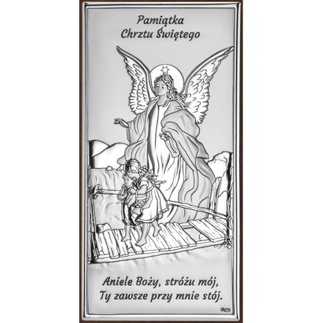 Quadro in argento raffigurante un angelo custode su una passerella come ricordo del Battesimo DS43 8 x 15 cm (1/5)