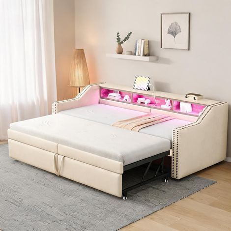 Cadre de lit beige en burlap 214 x 102 x 74 cm (1/5)