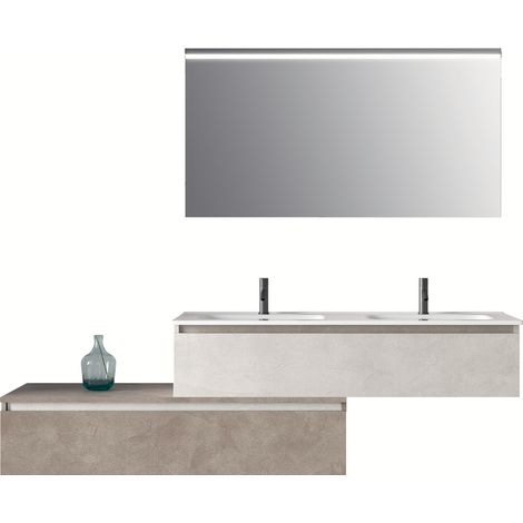 Composition double vasque 4 pieces ASTRA blanc pierre/pierre havane (1/4)