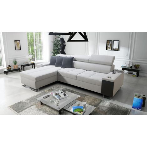 Bequemes Ecksofa mit Schlaffunktion MORENA I MAXI Uttario Velvet Hellgrau Links (1/5)