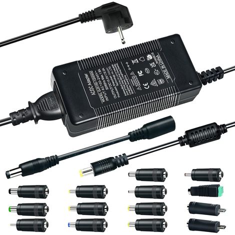 Adaptateur d'alimentation 12V 5A, AC vers DC 3V12V 5A Adaptateur de Chargeur 60W pour Bandes Lumineuses LED, moniteurs LCD, téléviseurs - Prise Euro 5,5 2,5/2,1mm avec 14 adaptateurs de Prise DC (1/5)