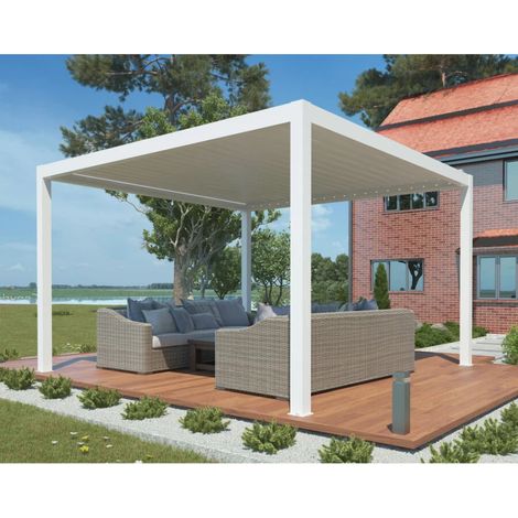 gazebo pergola bioclimatica da esterno elica garden bianca in alluminio, con led e copertura motorizzata - 3x4x2,5 m (1/3)