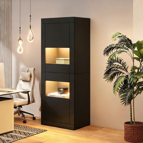 Vitrine sur pied avec éclairage LED porte en verre et étagère (1/5)