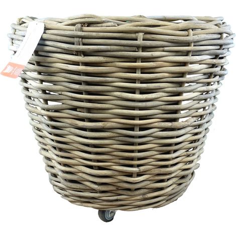 VAN DER LEEDEN DRYPOT® Rattan Pflanzkübel Grau auf Rollen Ø 83 cm - Sylter Körbe (1/5)