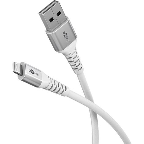 Cavo tessile Lightning a USB-A supermorbido con connettori in metallo, 1 m, bianco, certificato MFi, cavo di ricarica e sincronizzazione elegante ed extra-robusto per Apple iPhone/iPad (bianco). Lungh (1/5)