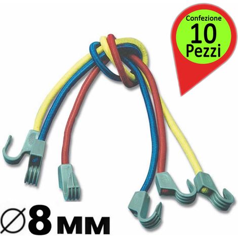 Corda elastica milleusi provvisti di ganci in nylon colori assortiti confezione da 10 pezzi