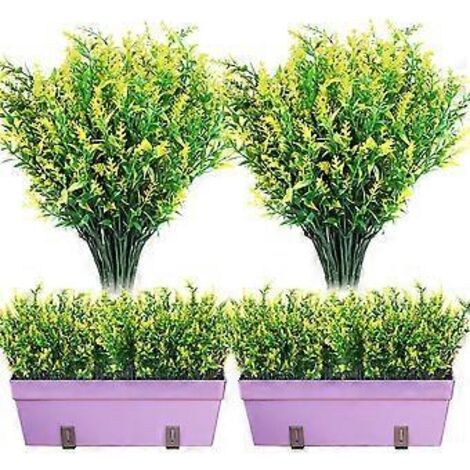 Lot de 12 buissons de lavande artificielle, feuillage artificiel, fleurs de lavande résistantes aux UV, pour compositions florales, centres de table et jardin (Jaune 3)