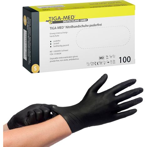 Lot de 100 Gants Nitrile Noir Taille S – Non Poudrés, Sans Latex – Qualité Alimentaire – AQL 1.5 – Usage Tatouage, Mécanique, Cuisine (1/5)