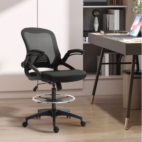 Chaise de bureau réglable avec repose-pieds, pivotante, acier, noire, 64 x 60 x 106-126 cm (1/5)