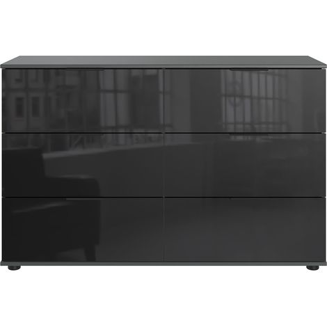 Commode à tiroirs, meuble de rangement coloris Graphite, noir - Longueur 130 x Hauteur 83 x Profondeur 41 cm (1/2)