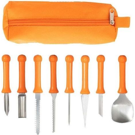Professionelles Halloween-Kürbisschnitzset, Kürbisschnitzmesser, Kürbisschnitzwerkzeuge aus Edelstahl für Halloween-Dekorationen, Jack-O-Lantern, 8-teilig, von DE (1/5)