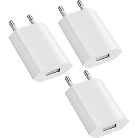 Lot de 3 Chargeur USB 5V/1A Bloc Prise Adaptateur 5V1A Chargeur Universel, Prise USB Secteur Compatible avec Telephone, Blanc (1/5)