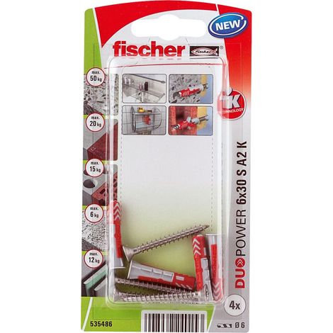 Fischer 535486 DuoPower 6 x 30 S A2 K NV Set de chevilles 30 mm 6 mm 1 set (1/5)