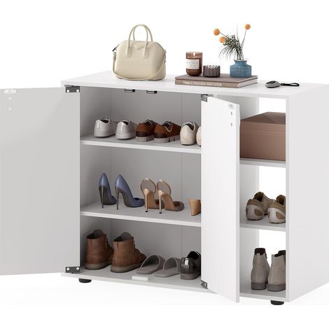 Costway – Meuble à chaussures 12 paires – 3 niveaux d'étagères ouvertes réglables – Dimensions 80x31x64,5 cm – MDF blanc avec kit anti-basculement (1/5)