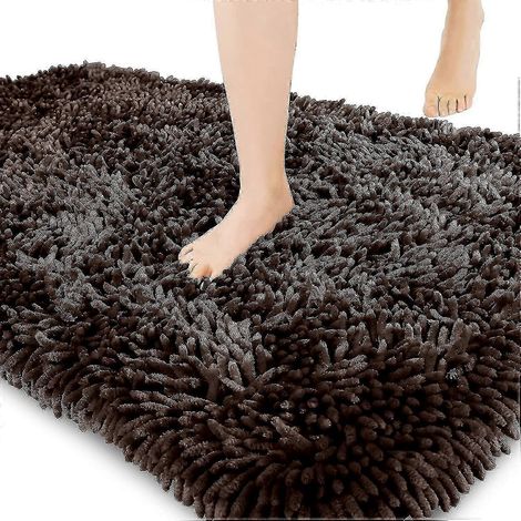 Tapis de bain premium antidérapant et moelleux incroyablement doux et confortable extra épais marron 50 x 80 cm (1/5)