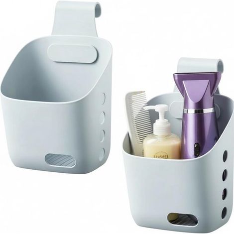 Longziming - Panier suspendu en plastique - Panier de rangement portable - Organisateur de salle de bain - Crochet pivotant amovible - Fond incliné - Plastique durable - Conception peu encombrante - U (1/5)