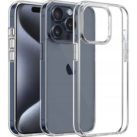 Funda delgada para Apple iPhone 15 Pro Max, parte trasera transparente + cristal 9H. (1/5)