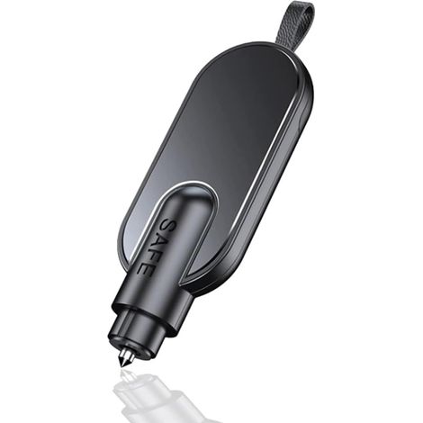 Herramienta de Escape de Emergencia para Auto, Corta Cinturones Portátil, Martillo de Seguridad para Coches, Llavero Rompe Cristales, Rompecristales Emergente para Auto Rescate（Negro） (1/4)