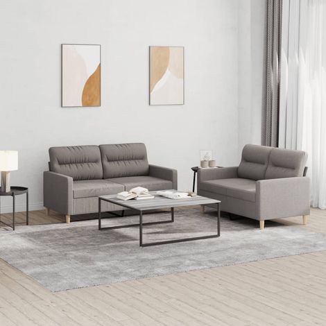 2-tlg. Sofagarnitur mit Kissen Taupe Stoff (1/5)