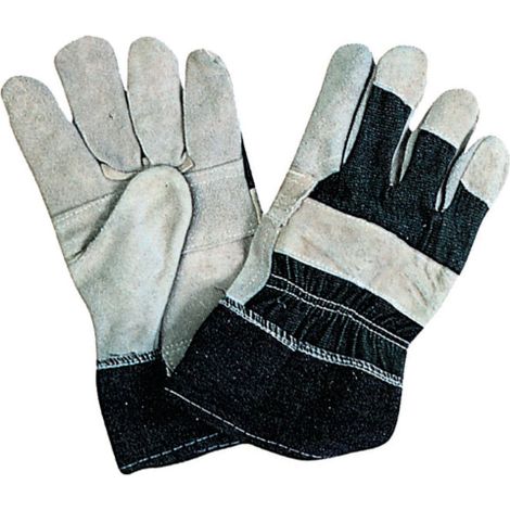 gants de travail en cuir de vachette refendu gris, dos et poignet en toile