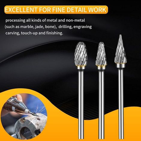 Dremel-kompatibles Hartmetall-Fräserset, 10-teiliges Metallfräserset mit 1/8"-Schaft für Heimwerkerarbeiten, Holzschnitzerei, Metallpolieren, Gravieren und Bohren (1/5)