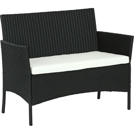 Divano da esterno a 2 posti con cuscini e braccioli in rattan sintetico PE e acciaio, 107x55x80 cm, nero