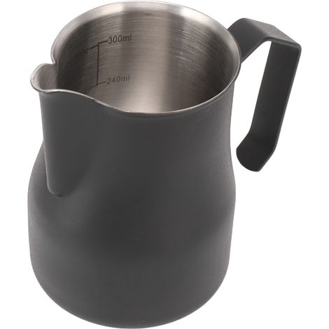 Milchkännchen aus Edelstahl 304 mit Ausgießer, Kaffeemarkierungen, Latte-Tassen für Büro und Arbeit, matt schwarz, 350 ml (1/5)