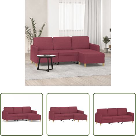 vidaXL Sofá de 3 plazas con taburete de tela rojo tinto 180 cm (1/5)