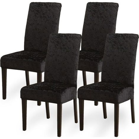 Ecleanfy - Ensemble de 4 housses de chaises de salle à manger extensibles en velours couleur or champagne, convenant aux hôtels et (1/5)