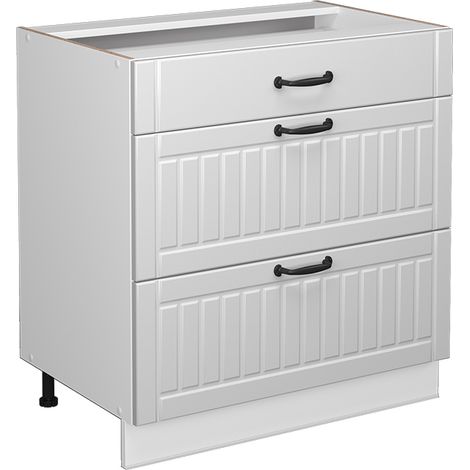 Küchenunterschrank Fame-Line, Weiß Landhaus, 80 cm mit 3 Schubladen, ohne Arbeitsplatte, Vicco